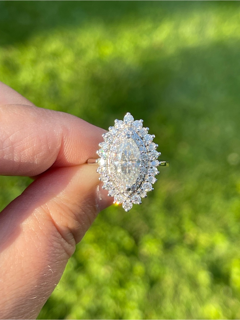 Marquise Moissanite Double Halo Ring